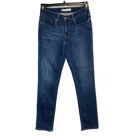 EUC Levi's Women's Dark Wash Mid Rise Skinny Stretch Blue Denim Jeans Size 6 - Picture 1 of 11